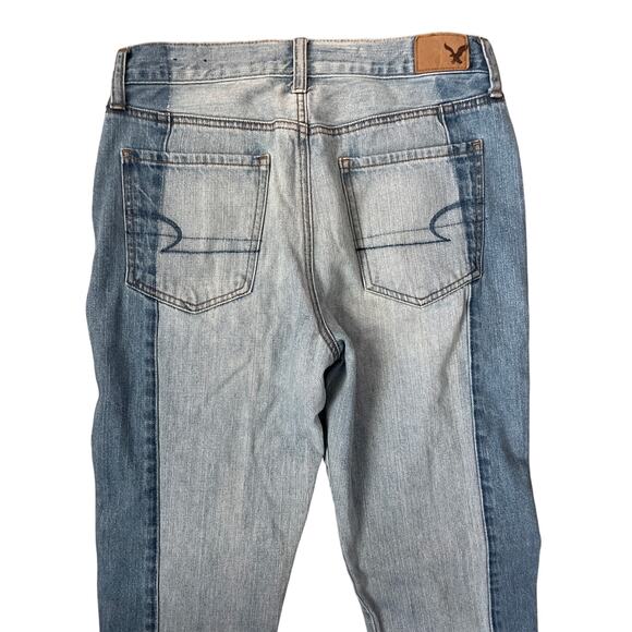American Eagle Vintage Hi-Rise Two Tone Raw Hem Button Fly Ankle Jeans Size 6 - Picture 6 of 9